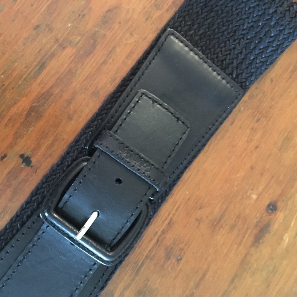 Calvin Klein Wide Belt Leather Woven Black
